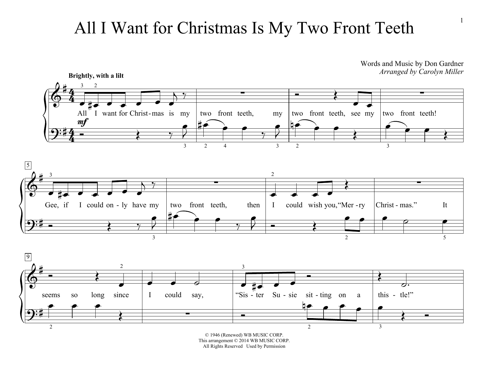 Product picture to: All I Want For Christmas Is My Two Front Teeth (arr. Carolyn Miller)