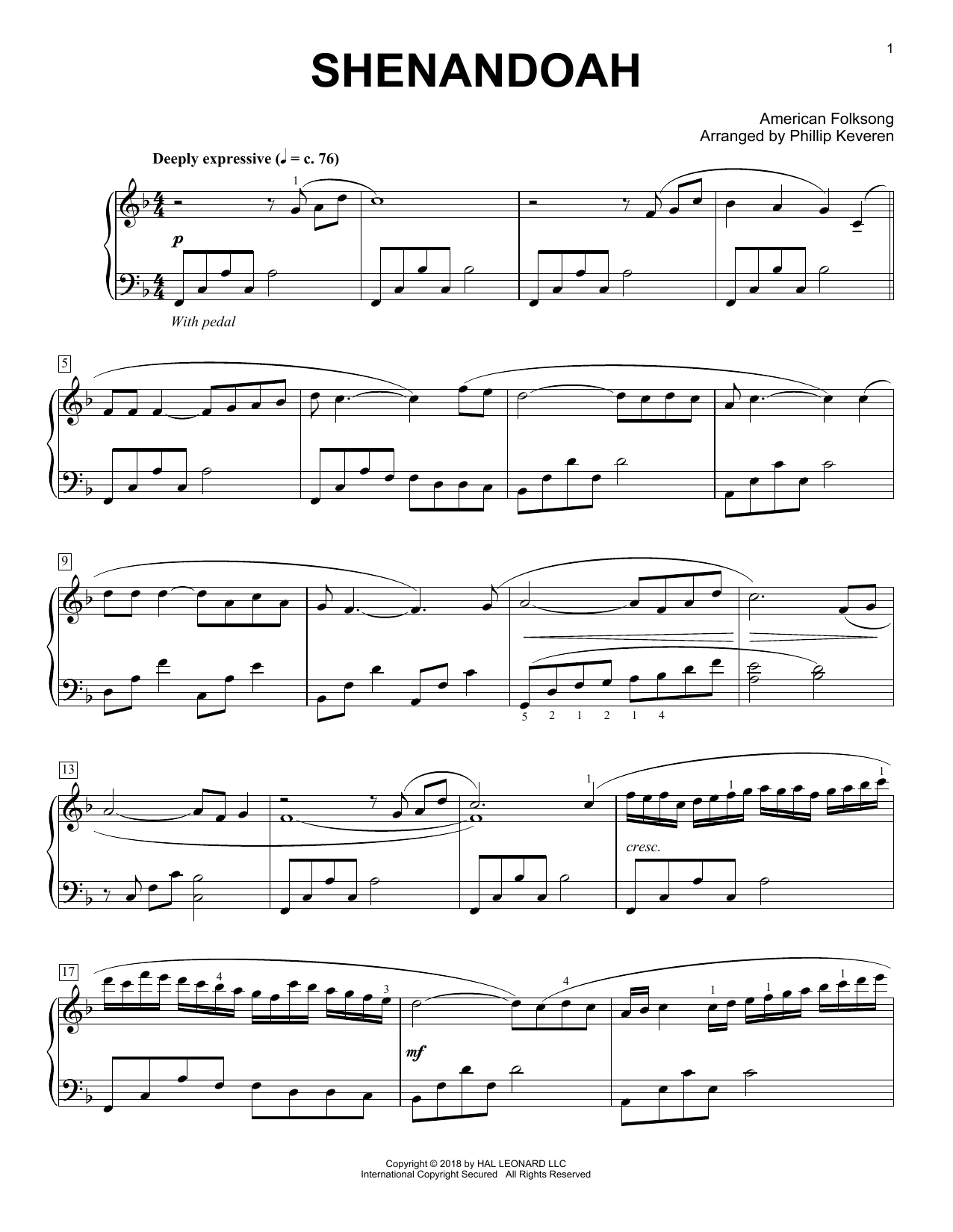Product picture to: Shenandoah [Classical version] (arr. Phillip Keveren)