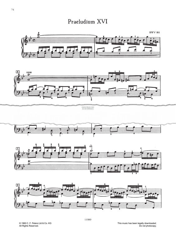 Produktbild zu: Prelude And Fugue No.16 in G minor, BWV 861 (from 'The Well-Tempered Klavier Book I')
