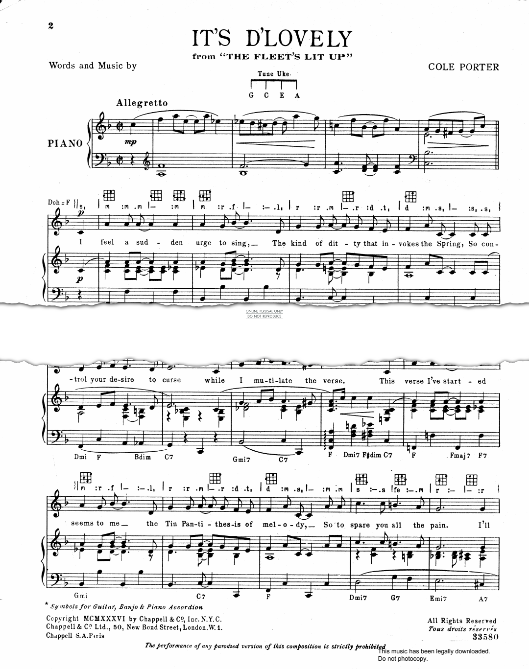 It's De-Lovely (Cole Porter) | Sheet Music: Guitar, Piano, Voice