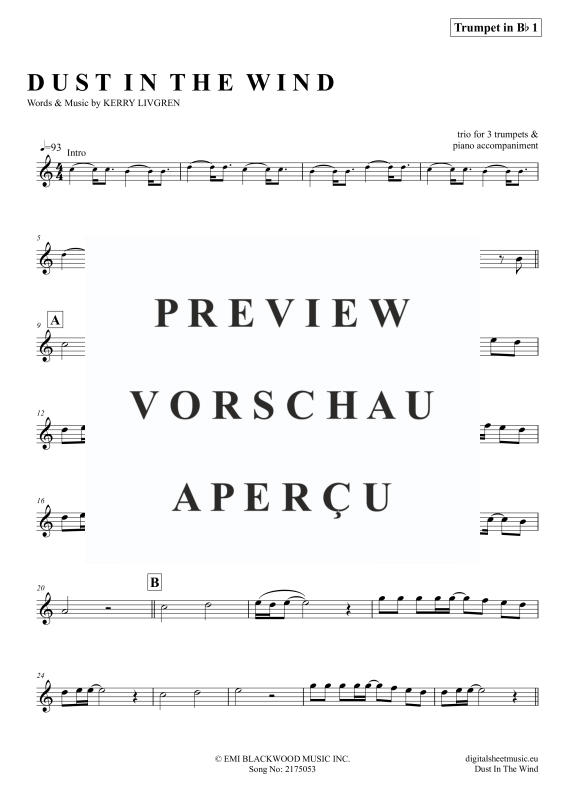 Produktgalerie: Seite 8 von 11 Dust In The Wind, Kansas, (Trompeten Trio + Klavier)