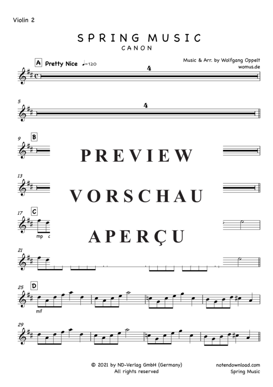 Produktgalerie: Seite 9 von 17 Spring Music (Canon) , ,  (Streicher Quartett/Ensemble + Piano/Cembalo opt.)