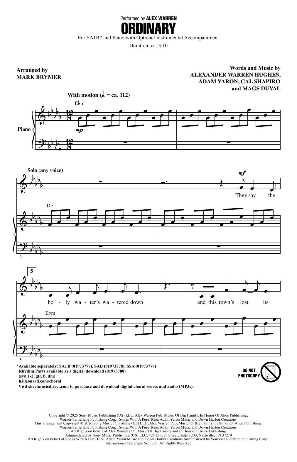 Produktgalerie: Seite 1 von 1 Ordinary (arr. Mark Brymer), Alex Warren, Chor