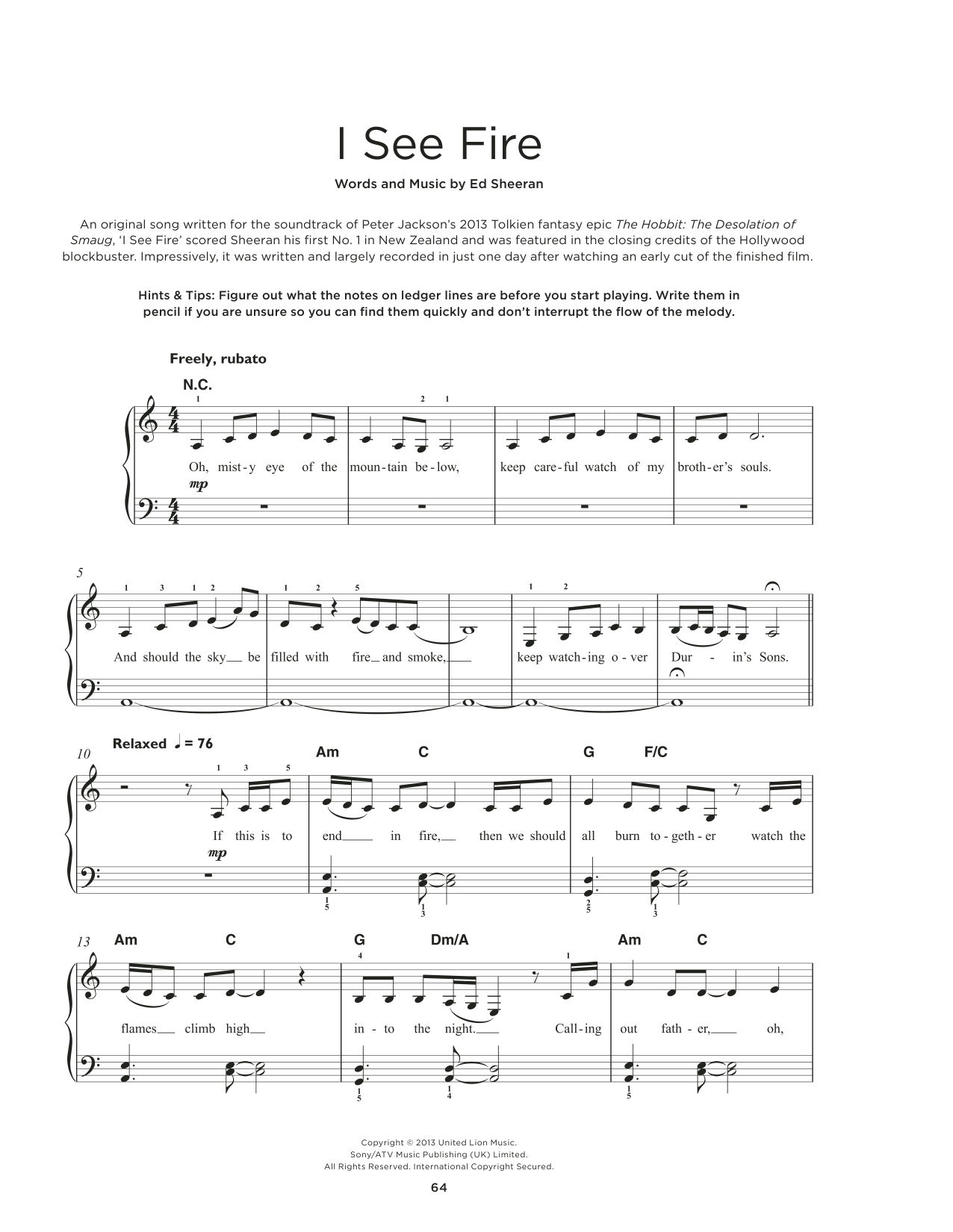 Product picture to: I See Fire (from The Hobbit)