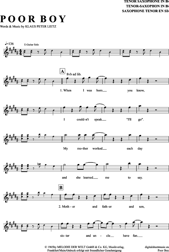 gallery: Poor Boy , Lords, The, (Tenor-Sax)