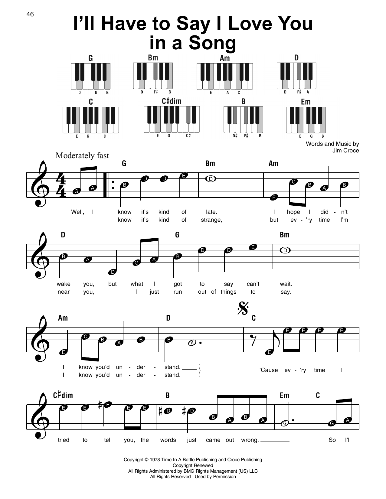 Produktgalerie: Seite 1 von 1 I'll Have To Say I Love You In A Song, Jim Croce, Klavier