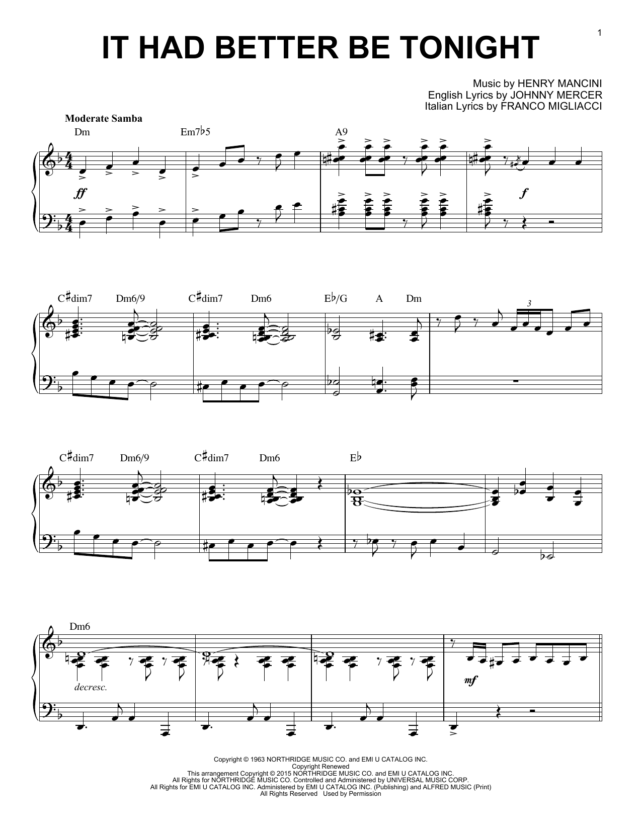 Product gallery: Page 1 of 1 It Had Better Be Tonight [Jazz version] (arr. Brent Edstrom), Henry Mancini
