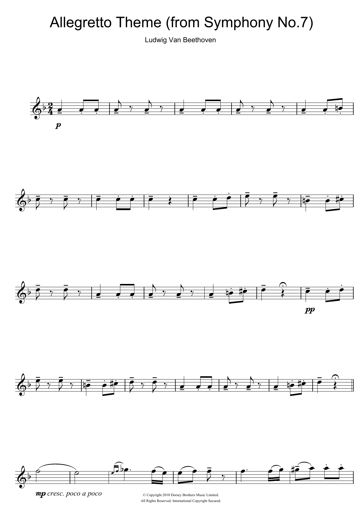 Product gallery: Page 1 of 1 Allegretto Theme (from Symphony No. 7), Ludwig Van Beethoven