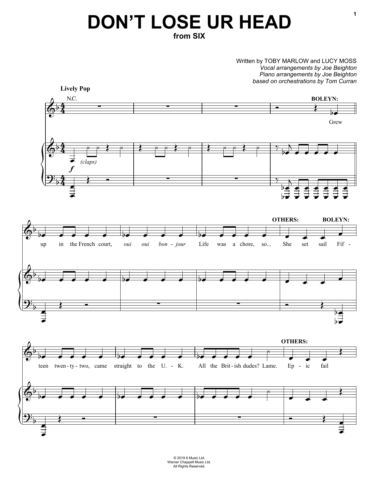 Produktgalerie: Seite 1 von 1 Don't Lose Ur Head (from Six: The Musical), Toby Marlow & Lucy Moss, Gesang, Gitarre, Klavier