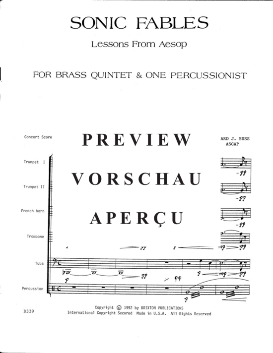 Produktgalerie: Seite 6 von 21 Sonic Fables: Lessons from Aesop , , (Blechbläserquintett und ein Schlagzeug)