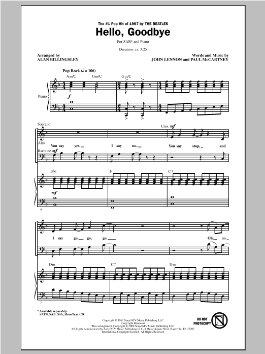 Produktgalerie: Seite 1 von 1 Hello, Goodbye (arr. Alan Billingsley), The Beatles, Chor