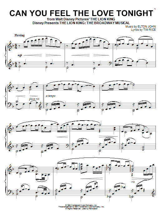 Product gallery: Page 1 of 1 Can You Feel The Love Tonight (from The Lion King), Elton John