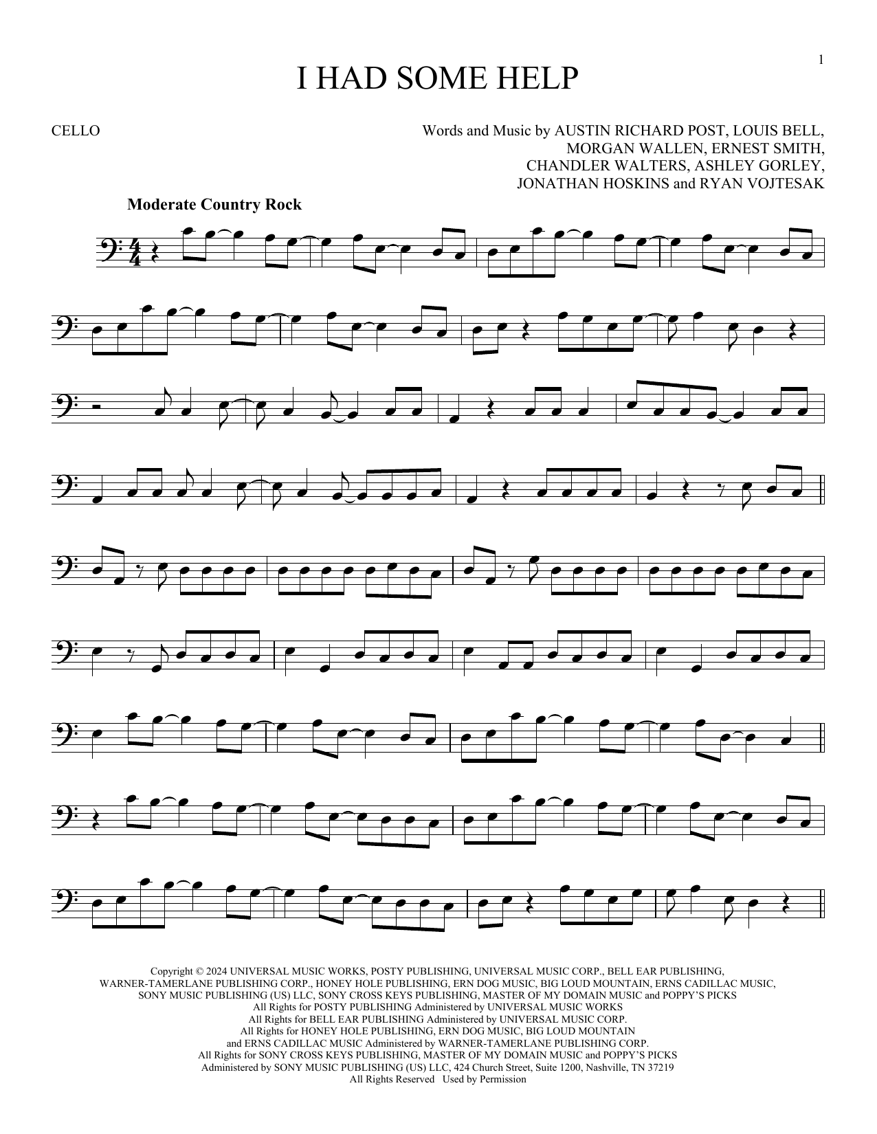 Produktgalerie: Seite 1 von 1 I Had Some Help, Post Malone Feat. Morgan Wallen, Violoncello
