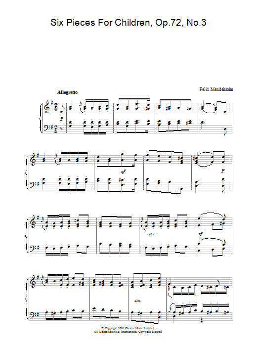 Product gallery: Page 1 of 1 Six Pieces For Children, Op.72, No.3, Felix Mendelssohn