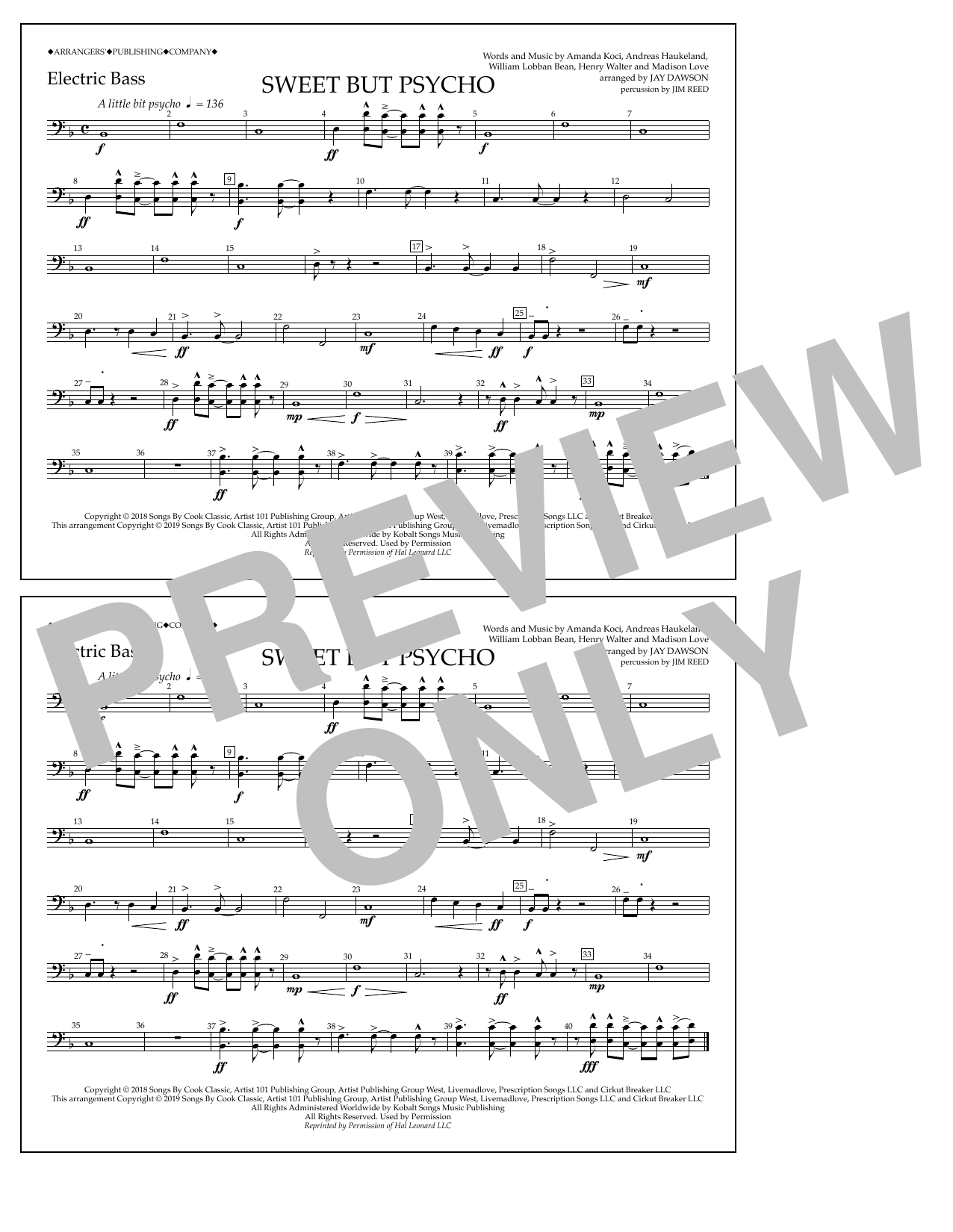 Produktbild zu: Sweet But Psycho (arr. Jay Dawson) - Electric Bass