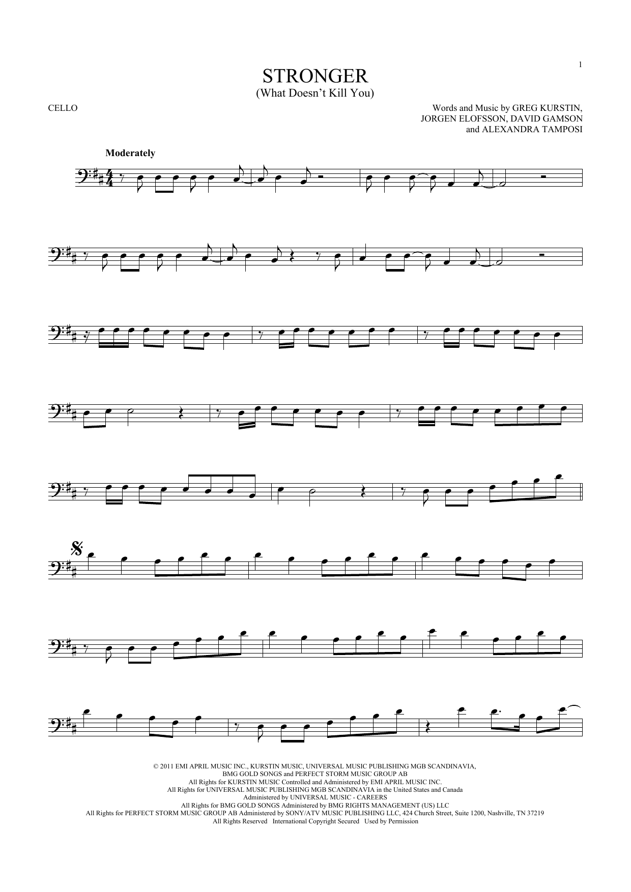 Produktgalerie: Seite 1 von 1 Stronger (What Doesn't Kill You), Kelly Clarkson, Violoncello