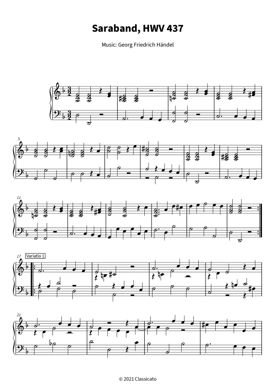 Produktgalerie: Seite 1 von 6 Saraband - Suite No. 4 in D Minor HWV 437, , Klavier Solo