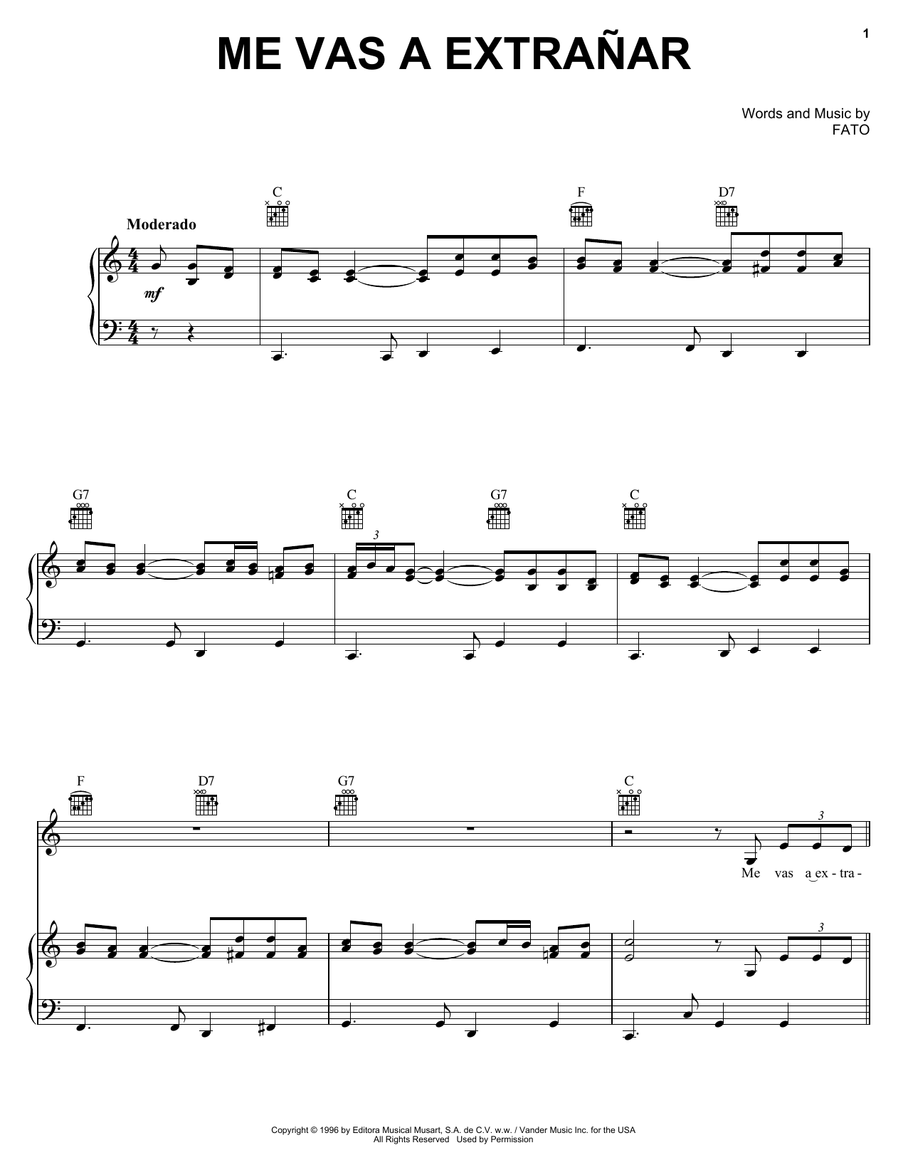 Produktgalerie: Seite 1 von 1 Me Vas A Extranar, FATO, Gesang, Gitarre, Klavier