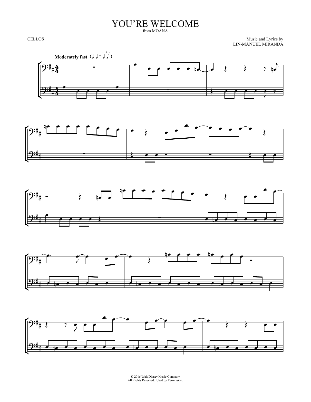 Produktgalerie: Seite 1 von 1 You're Welcome (from Moana) (arr. Mark Phillips), Lin-Manuel Miranda, Violoncello