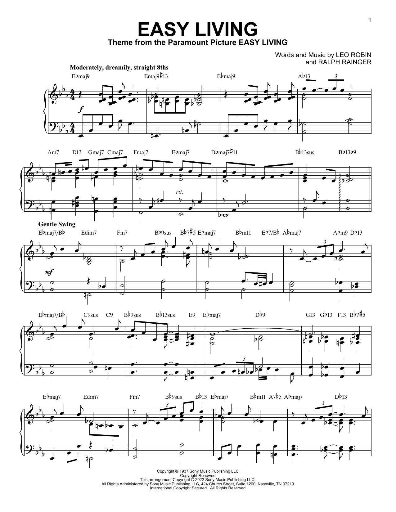 Product picture to: Easy Living [Jazz version] (arr. Brent Edstrom)