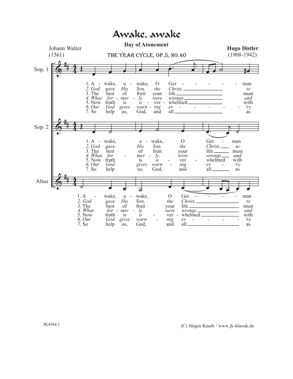 Produktbild zu: Awake, awake (The Year Cycle, Op.5, No.40)Hugo Distler