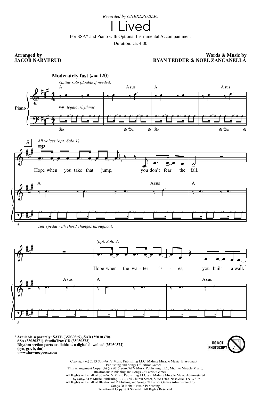 Product gallery: Page 1 of 1 I Lived (arr. Jacob Narverud), OneRepublic