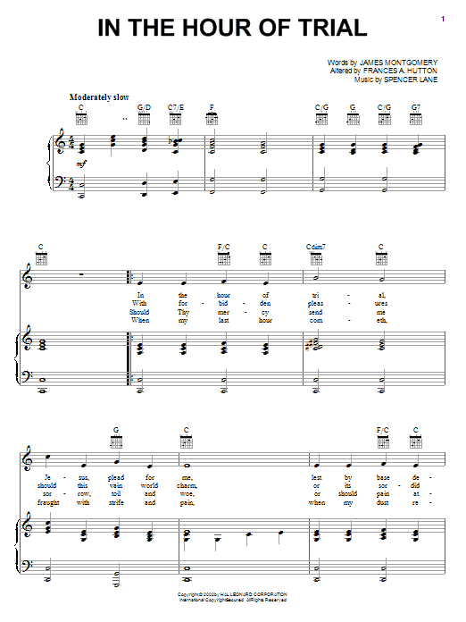 Produktgalerie: Seite 1 von 1 In The Hour Of Trial, Frances A. Hutton, Gesang, Gitarre, Klavier