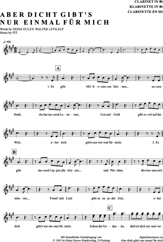 Product gallery: Page 1 of 4 Aber dich gibt´s nur einmal für mich , Rossi, Semino, Clarinet in B-flat