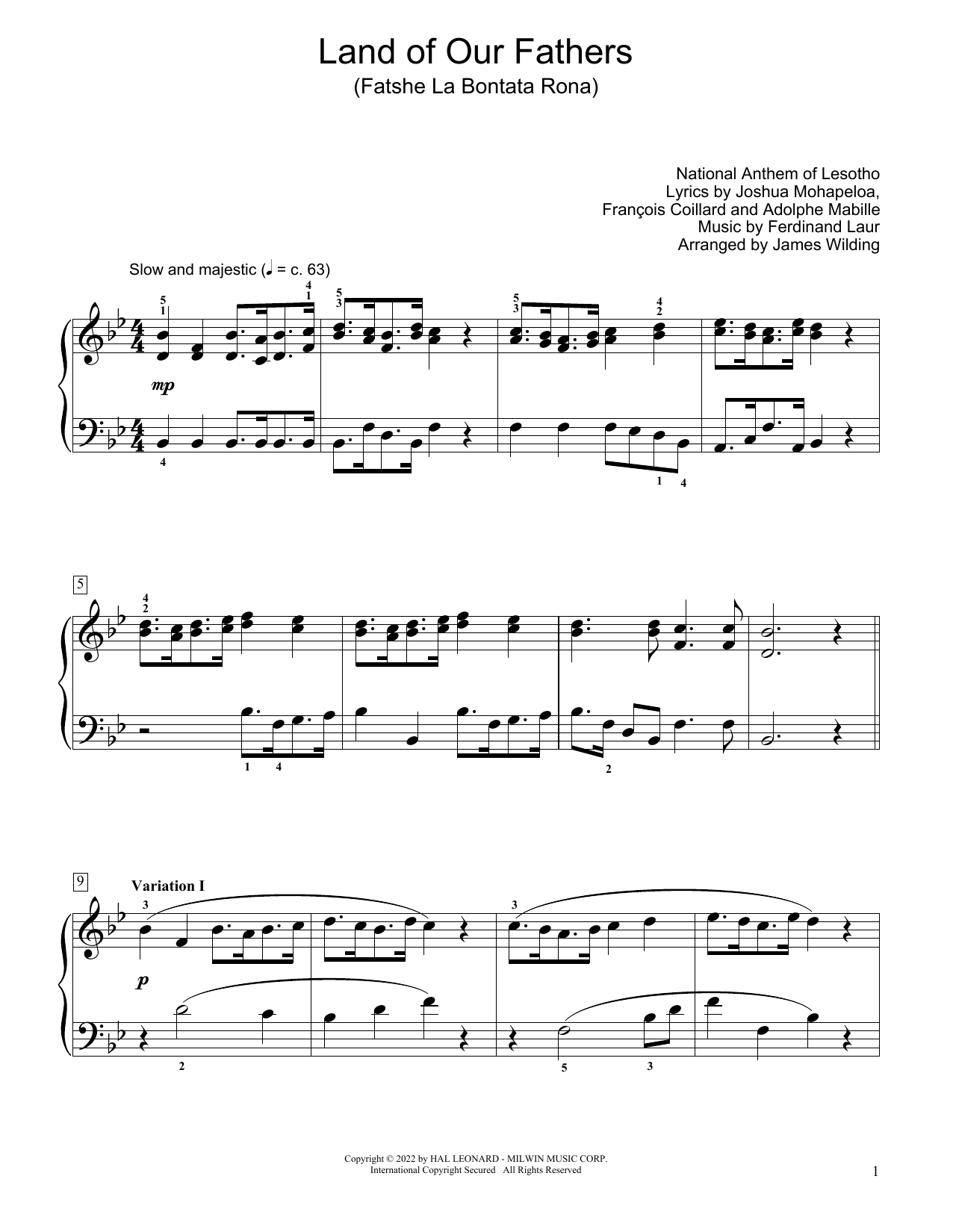 Produktbild zu: Land Of Our Fathers (Fatshe La Bontata Rona) (arr. James Wilding)