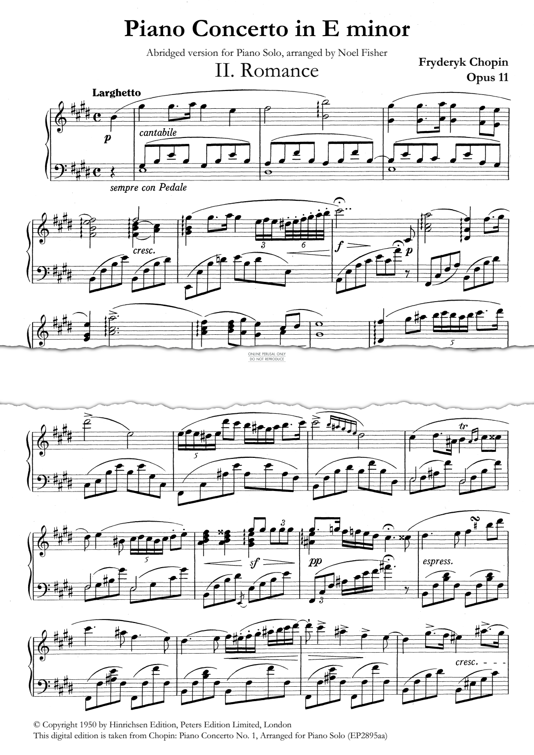 Product gallery: Page 1 of 1 Concerto No.1 in E minor, Op. 11 Movement II (Abridged), Frederic Chopin
