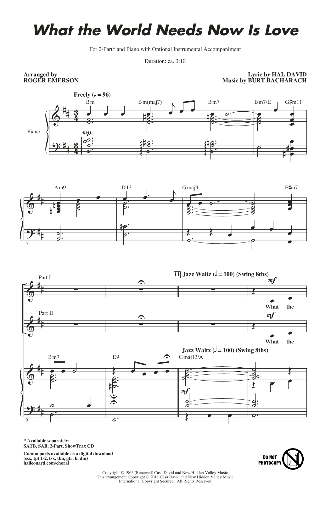 Produktbild zu: What The World Needs Now Is Love (arr. Roger Emerson)