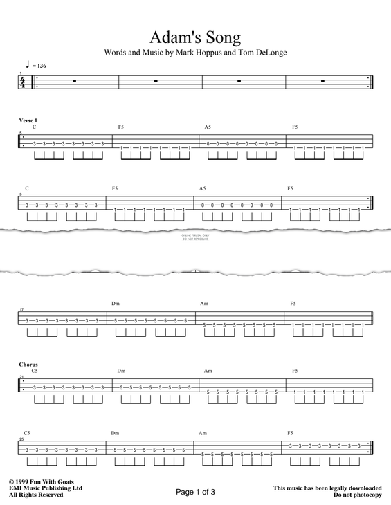 Produktgalerie: Seite 1 von 1 Adam's Song, Blink 182, E-Bass