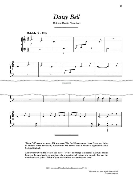Produktgalerie: Seite 1 von 1 Daisy Bell, Harry Dacre, Klavier