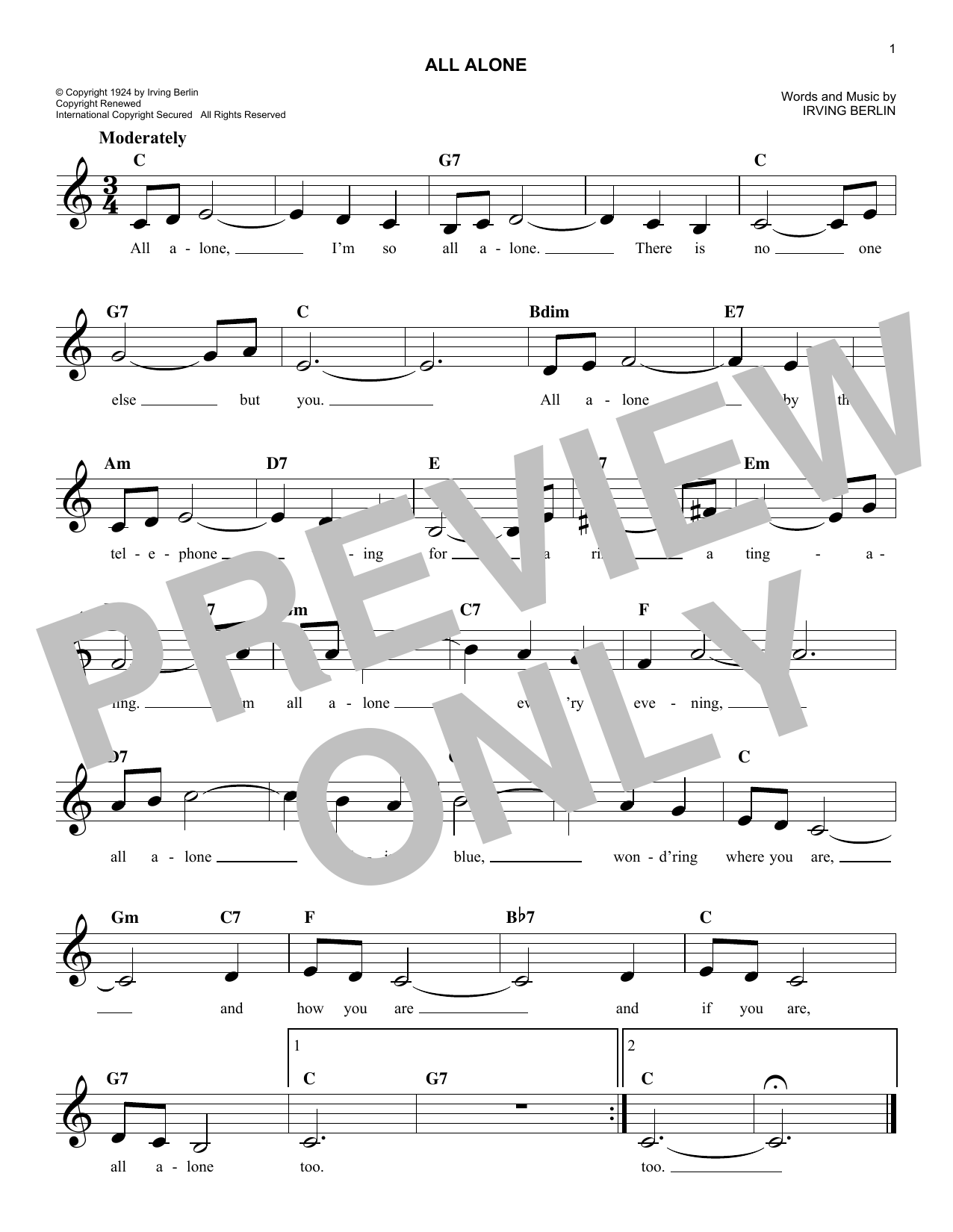 Product gallery: Page 1 of 1 All Alone, Irving Berlin
