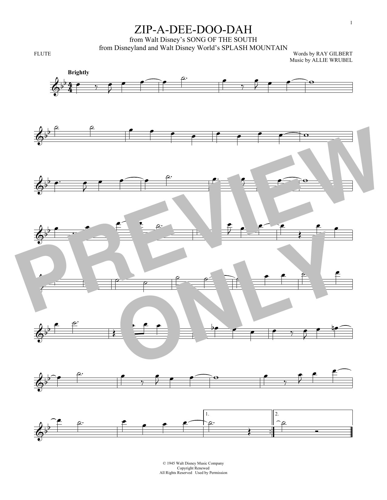 Product gallery: Page 1 of 1 Zip-A-Dee-Doo-Dah (from Song Of The South), Allie Wrubel
