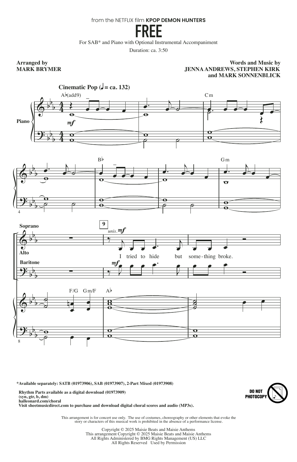 Produktgalerie: Seite 1 von 1 Free (from KPop Demon Hunters) (arr. Mark Brymer), Jenna Andrews, Stephen Kirk, and Mark Sonnenblick, Chor