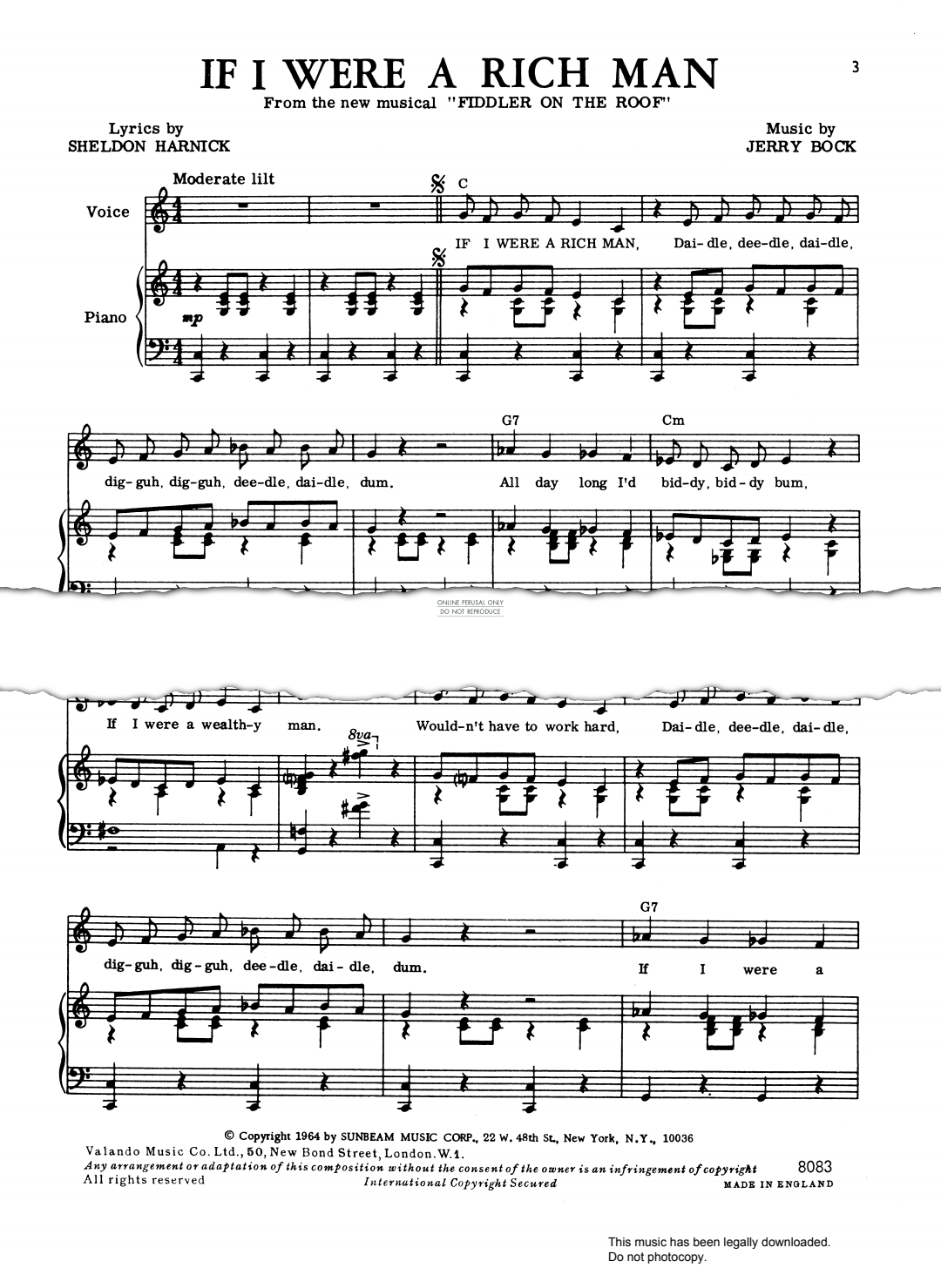 Produktgalerie: Seite 1 von 1 If I Were A Rich Man (from 'Fiddler On The Roof'), Topol, Gesang, Gitarre, Klavier