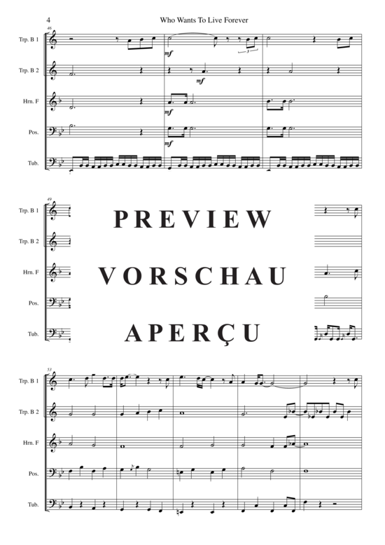 Produktgalerie: Seite 5 von 17 Who Wants To Live Forever , Queen, (Blechbläserquintett)