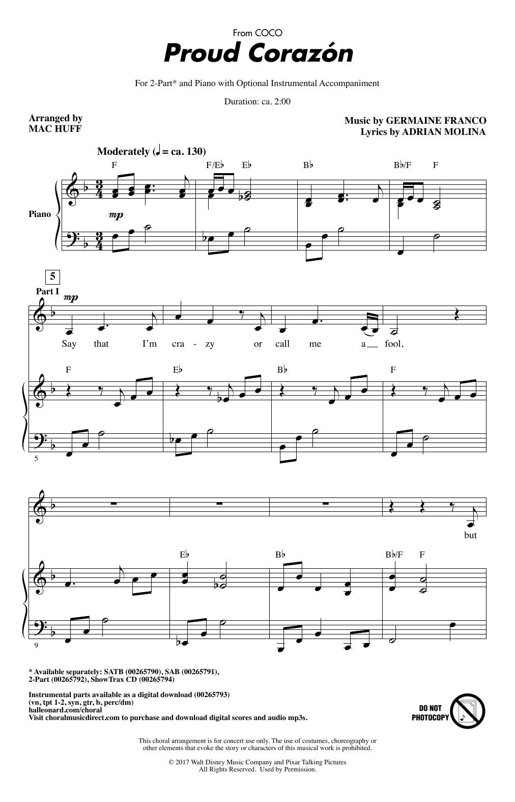 Product picture to: Proud Corazon (from Coco) (arr. Mac Huff)