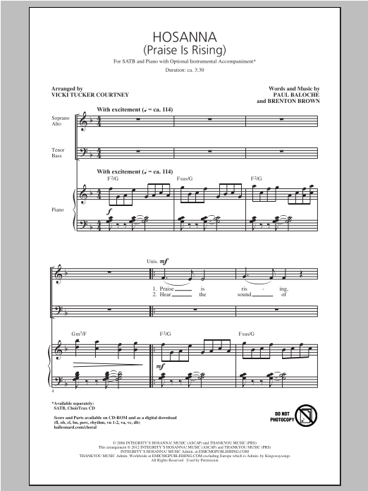 Product picture to: Hosanna (Praise Is Rising) (arr. Vicki Tucker Courtney)
