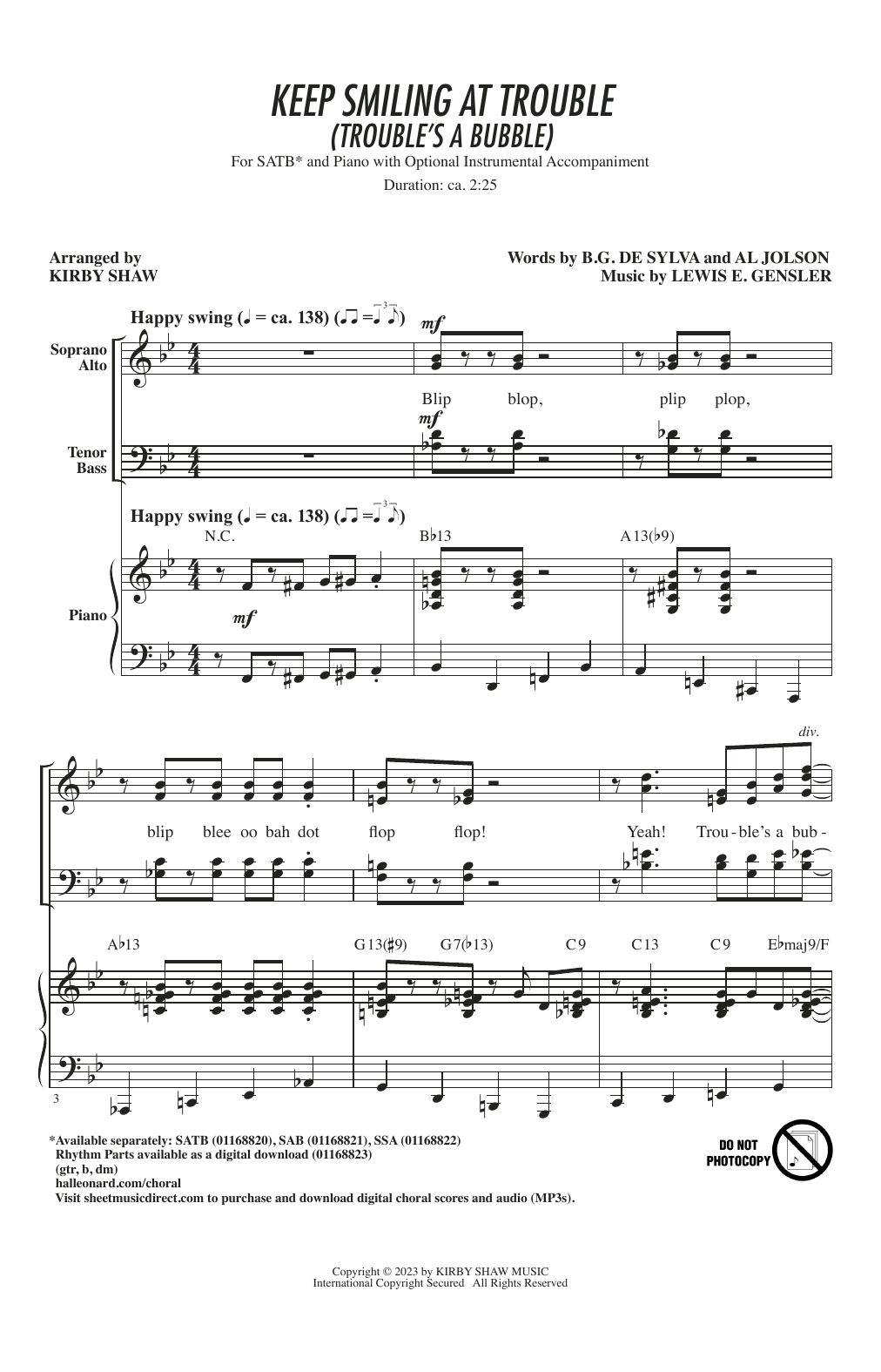 Produktgalerie: Seite 1 von 1 Keep Smiling At Trouble (Trouble's A Bubble) (arr. Kirby Shaw), Lewis E. Gensler, Chor