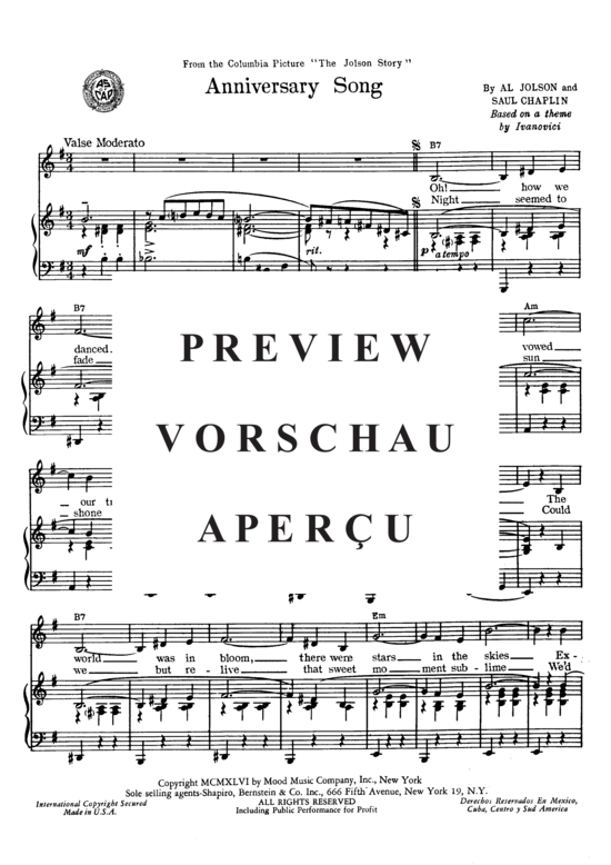 Product gallery: Page 3 of 8 Anniversary Song , Jolson, Al  , Piano and Voice