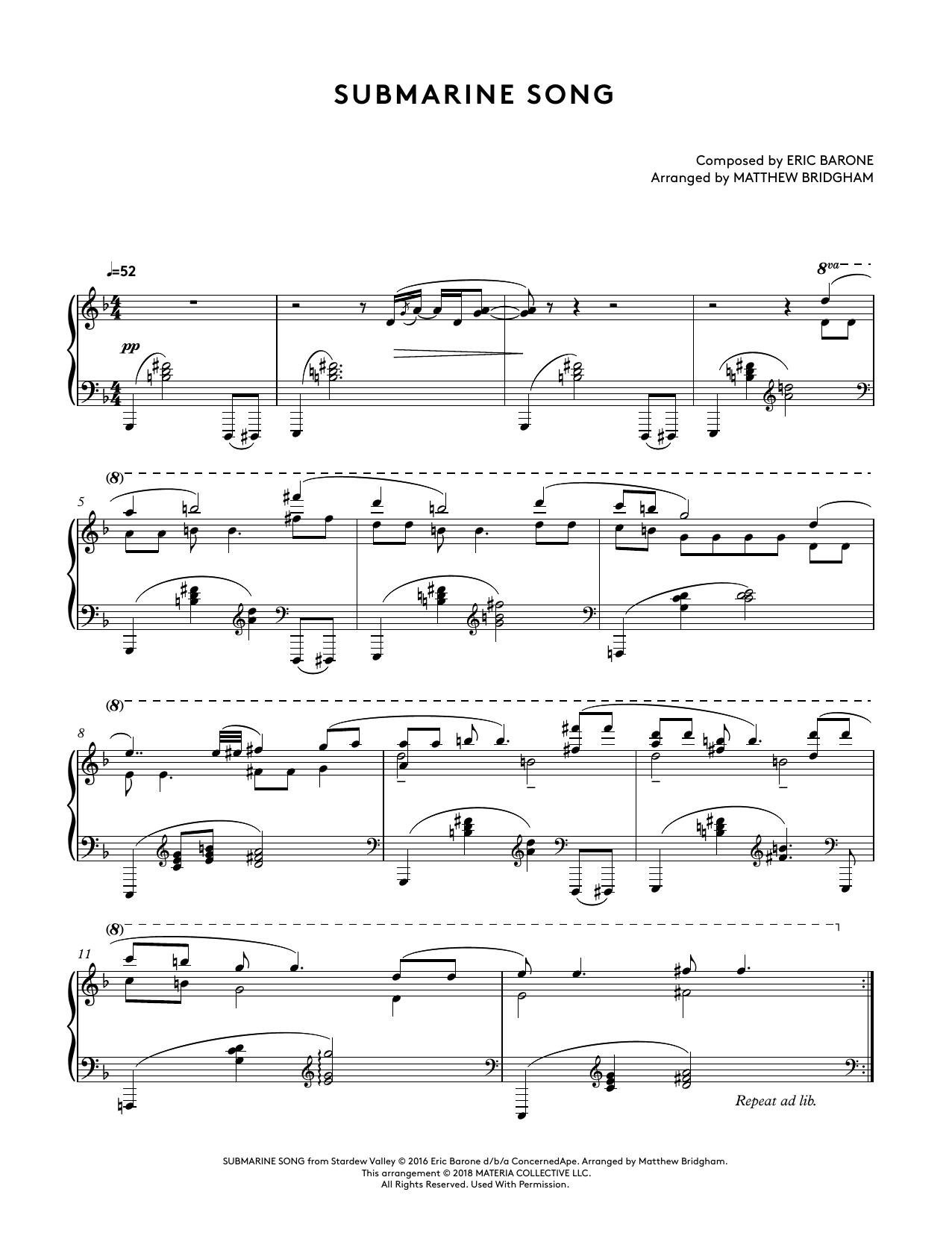 Product gallery: Page 1 of 1 Submarine Song (from Stardew Valley Piano Collections) (arr. Matthew Bridgham), Augustine Mayuga Gonzales