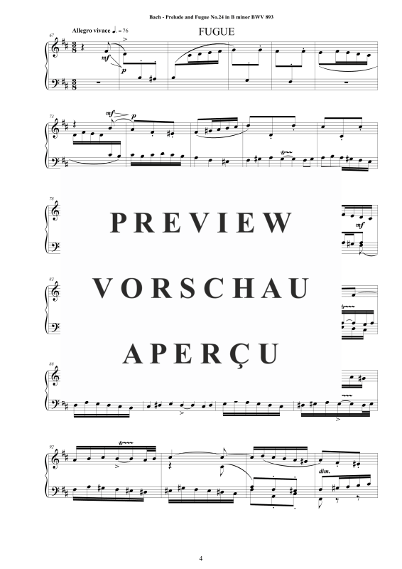 Product gallery: Page 5 of 8 Prelude and Fugue No. 24 in B minor BWV 893, , Solo Piano
