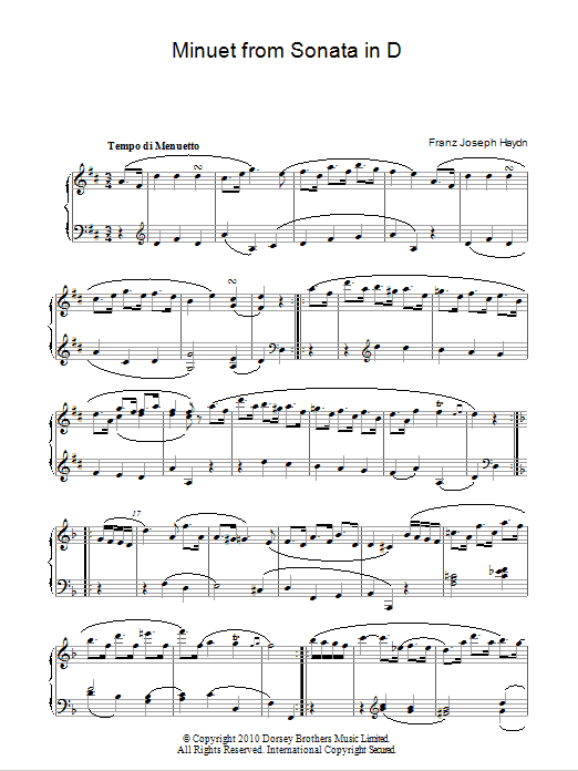 Product gallery: Page 1 of 1 Minuet From Sonata In D, Franz Joseph Haydn