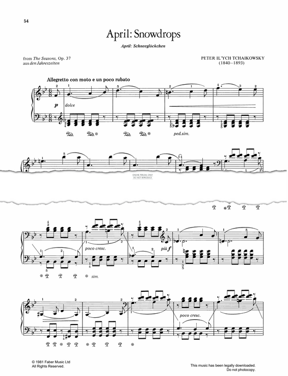 Product gallery: Page 1 of 1 April (Snowdrops) from The Seasons Op.37, Pyotr Ilyich Tchaikovsky