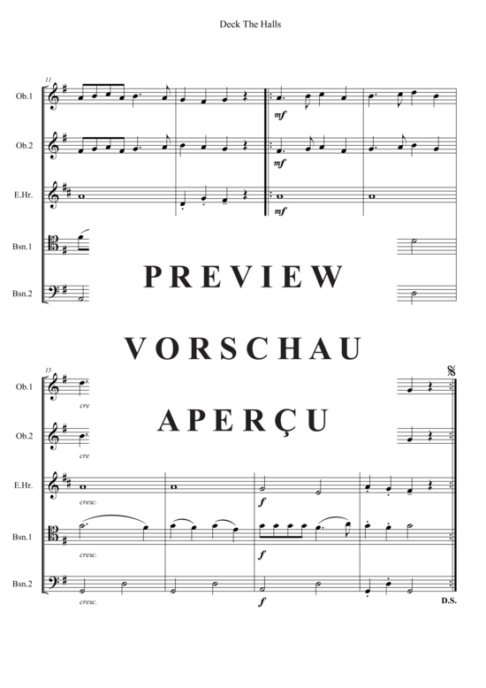 Produktgalerie: Seite 3 von 3 Deck The Halls , , (Quintett: 2x Oboe, Englischhorn, 2x Fagott)