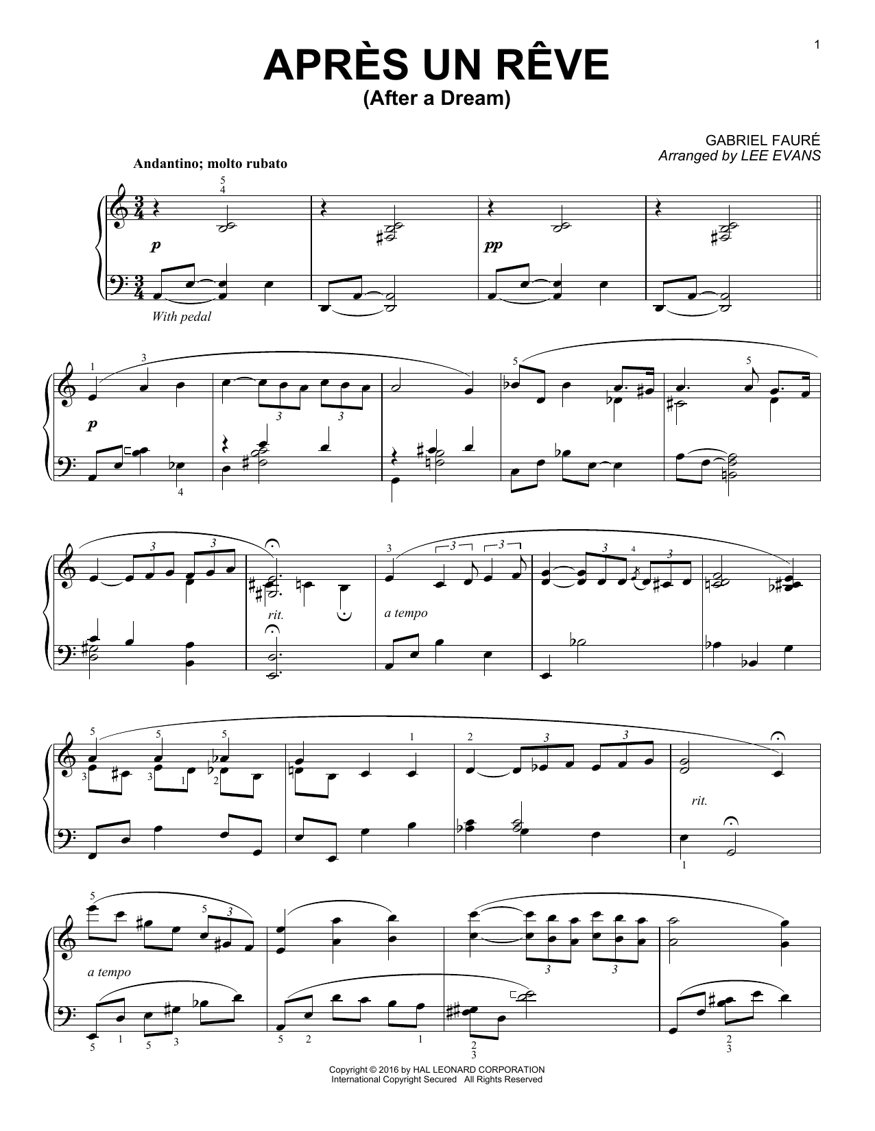 Produktbild zu: Apres un reve (arr. Lee Evans)