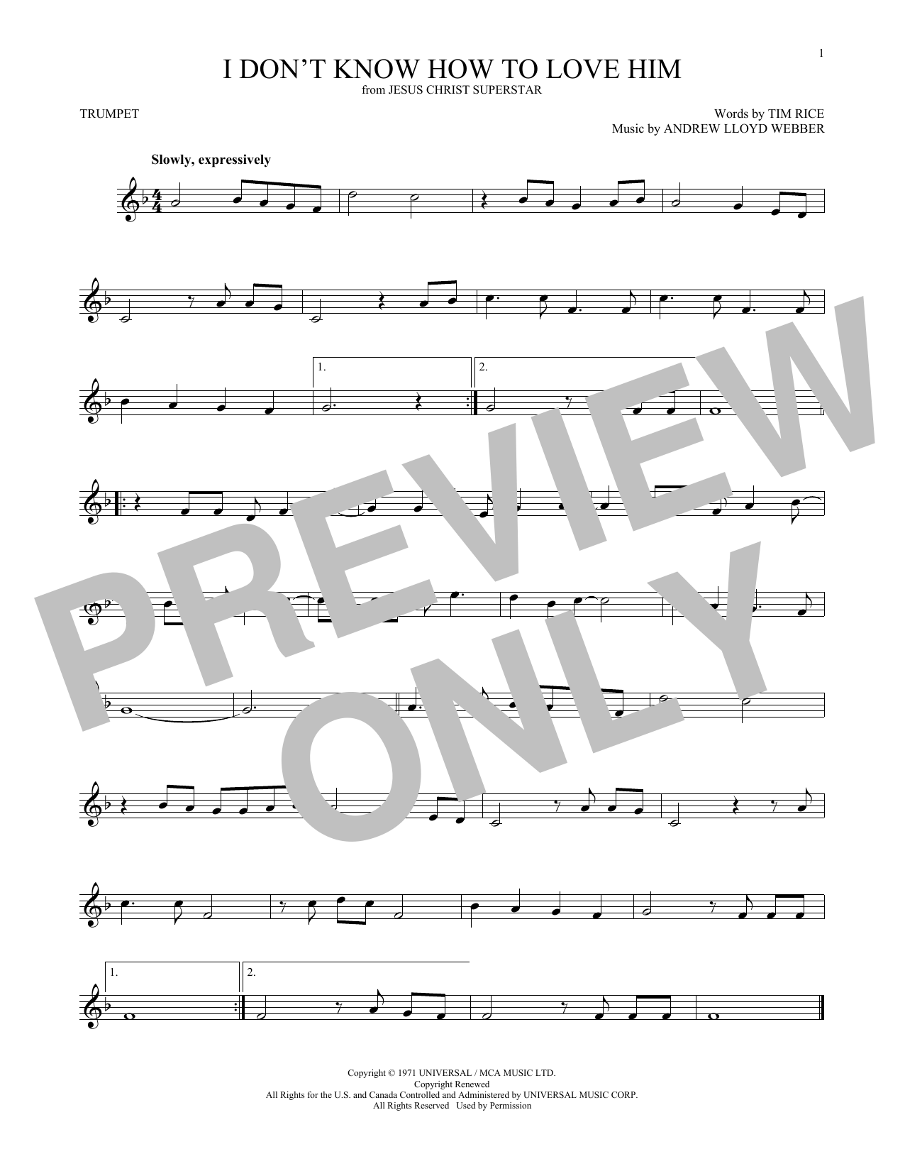 Produktgalerie: Seite 1 von 1 I Don't Know How To Love Him, Andrew Lloyd Webber, Trompete