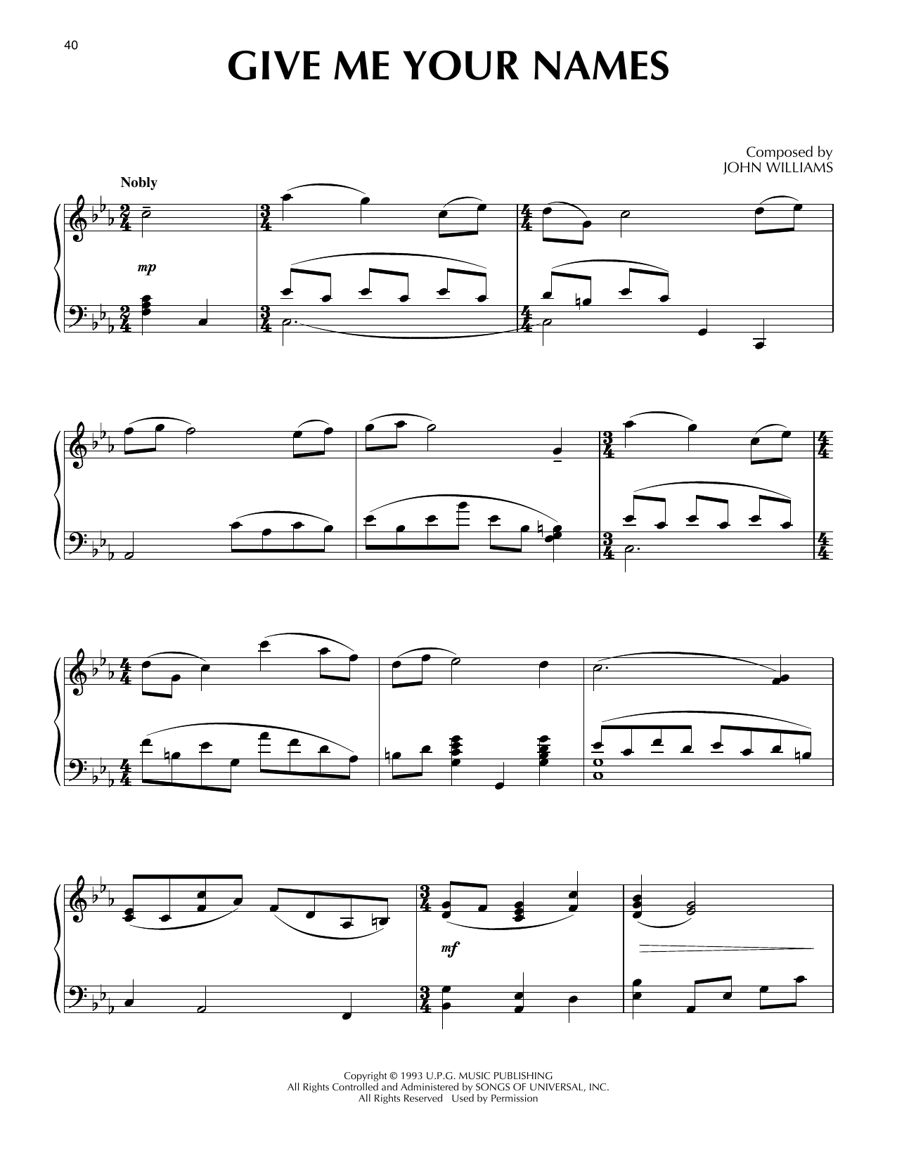 Produktgalerie: Seite 1 von 1 Give Me Your Names (from Schindler's List), John Williams, Klavier